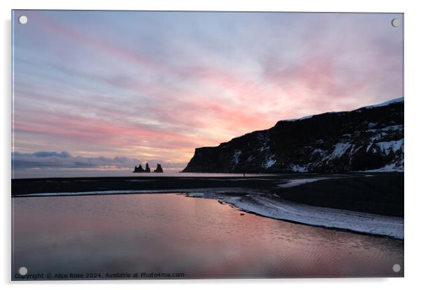 Dreamy Sunset Beach Seascape, Vikurfjara Iceland Acrylic by Alice Rose Lenton