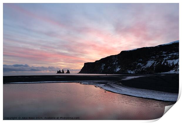 Dreamy Sunset Beach Seascape, Vikurfjara Iceland Print by Alice Rose Lenton