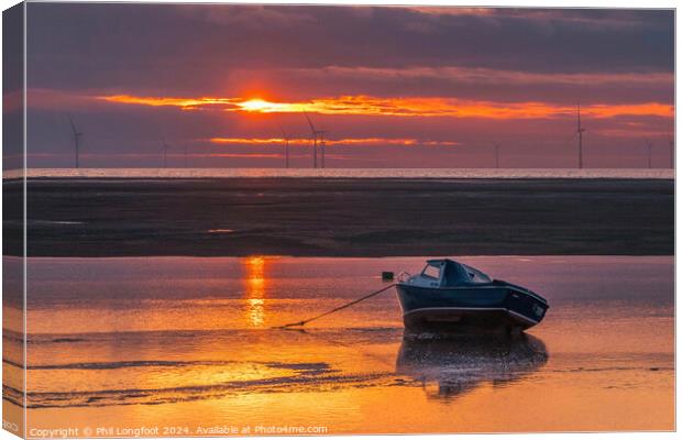 Golden sunset over a Wirral beach Canvas Print by Phil Longfoot