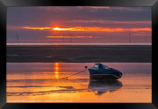 Golden sunset over a Wirral beach Framed Print by Phil Longfoot