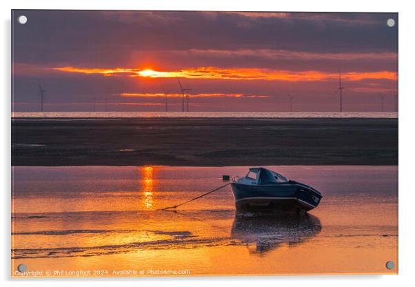 Golden sunset over a Wirral beach Acrylic by Phil Longfoot
