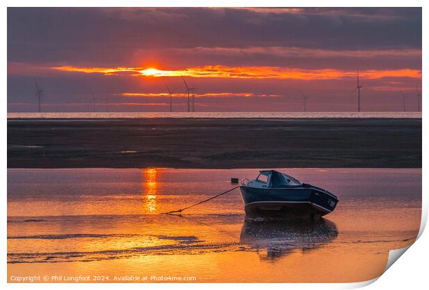 Golden sunset over a Wirral beach Print by Phil Longfoot
