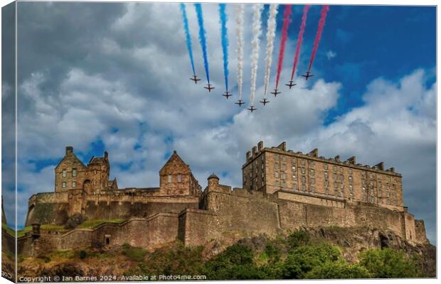 Edinburgh Castle and the Red Arrows Canvas Print by Ian Barnes