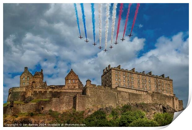 Edinburgh Castle and the Red Arrows Print by Ian Barnes