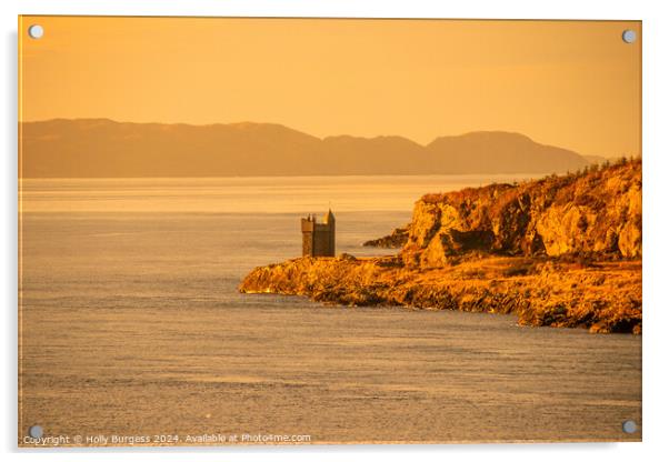 Sailing by Glengorm Castle Isle of Mull at sunrise  Acrylic by Holly Burgess
