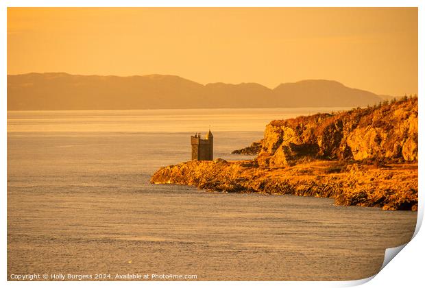 Sailing by Glengorm Castle Isle of Mull at sunrise  Print by Holly Burgess