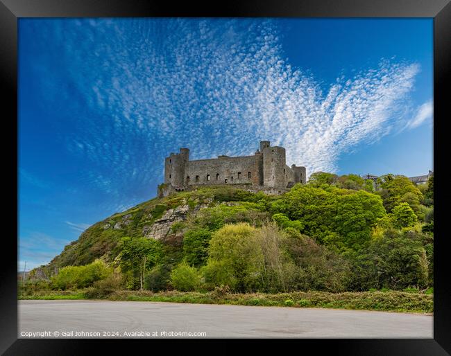 Views of Harlech Castle on the North wales coast Framed Print by Gail Johnson