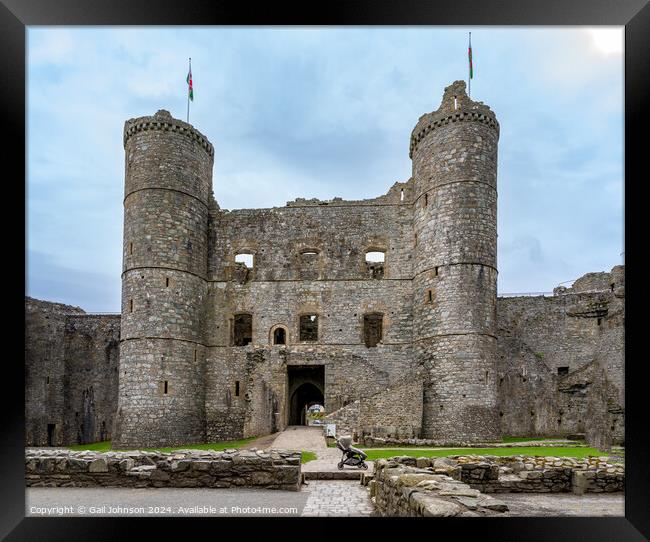 Views of Harlech Castle on the North wales coast Framed Print by Gail Johnson