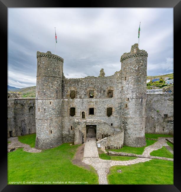 Views of Harlech Castle on the North wales coast Framed Print by Gail Johnson