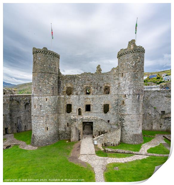 Views of Harlech Castle on the North wales coast Print by Gail Johnson
