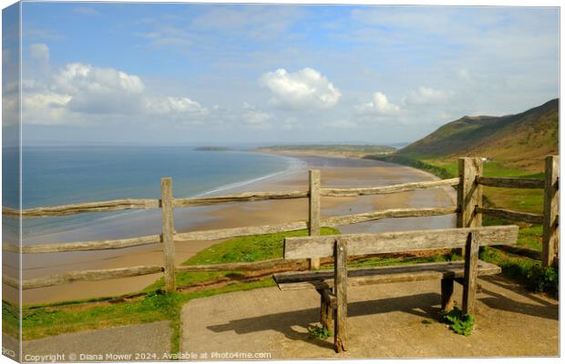 Rhossili Beach View Gower Wales Canvas Print by Diana Mower