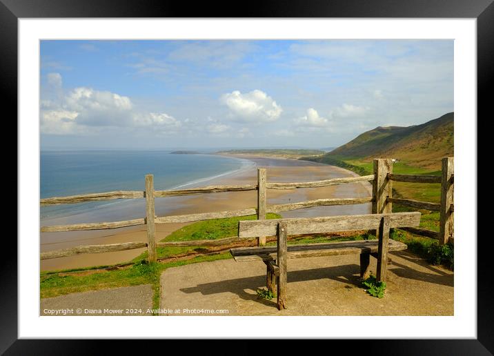 Rhossili Beach View Gower Wales Framed Mounted Print by Diana Mower