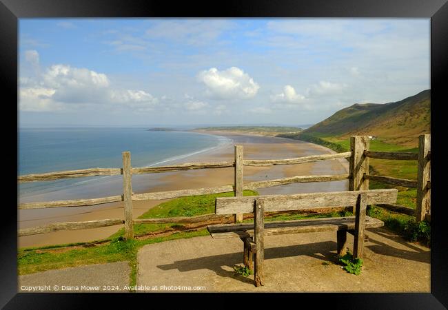 Rhossili Beach View Gower Wales Framed Print by Diana Mower