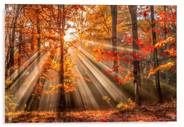 Autumn Woodland Sun Rays Acrylic by T2 