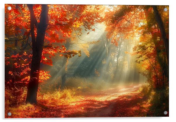 Autumn Woodland Sun Rays Acrylic by T2 