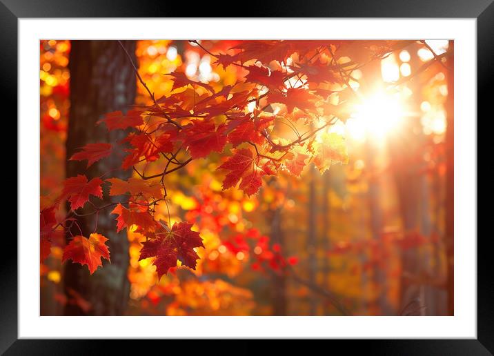 Autumn Woodland Sun Rays Framed Mounted Print by T2 