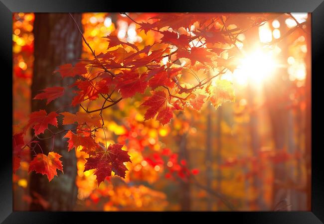 Autumn Woodland Sun Rays Framed Print by T2 