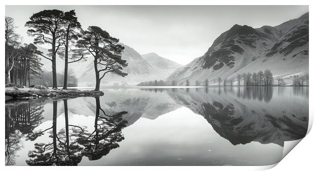 Buttermere Pines Black and White Print by T2 