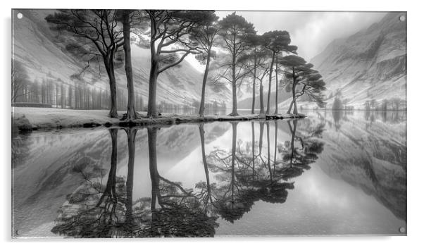Buttermere Pines Black and White Acrylic by T2 