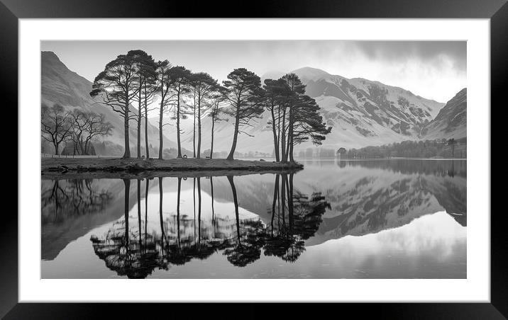 Buttermere Pines Black and White Framed Mounted Print by T2 