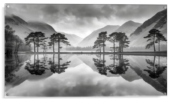 Buttermere Pines Black and White Acrylic by T2 