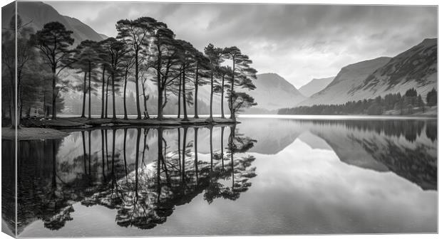 Buttermere Pines Black and White Canvas Print by T2 