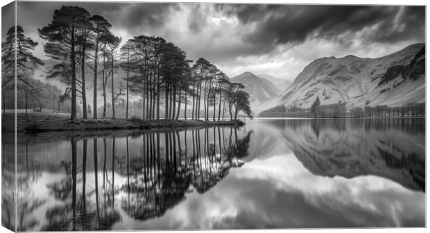 Buttermere Pines Black and White Canvas Print by T2 