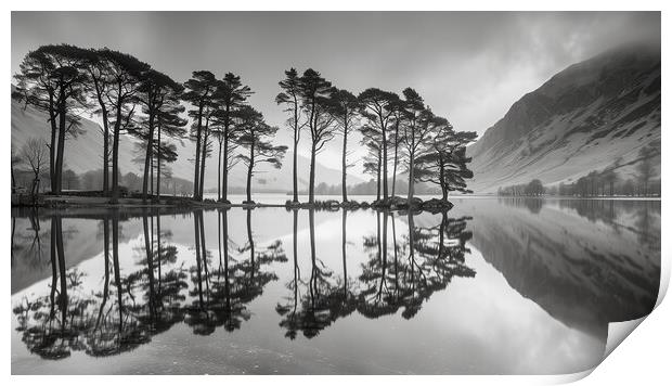 Buttermere Pines Black and White Print by T2 