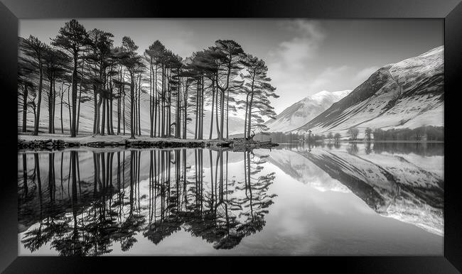 Buttermere Pines Black and White Framed Print by T2 