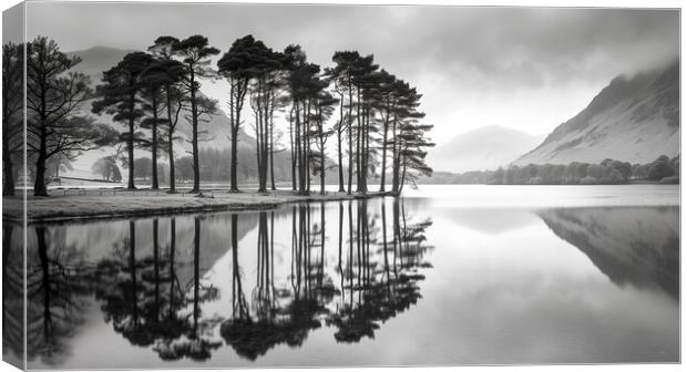 Buttermere Pines Black and White Canvas Print by T2 