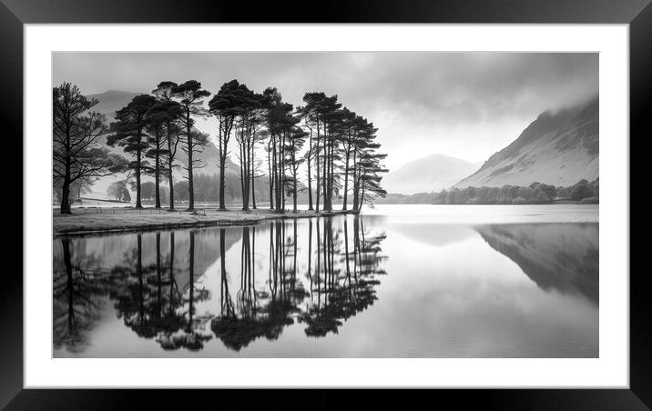 Buttermere Pines Black and White Framed Mounted Print by T2 