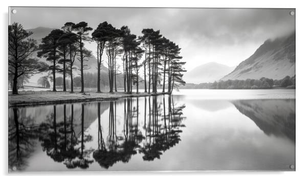 Buttermere Pines Black and White Acrylic by T2 
