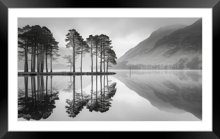 Buttermere Pines Black and White Framed Mounted Print by T2 