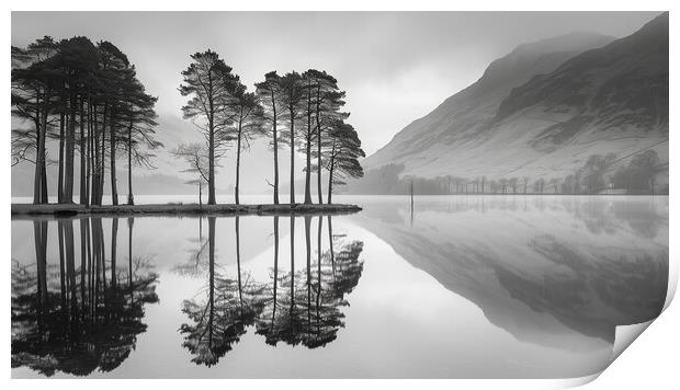 Buttermere Pines Black and White Print by T2 