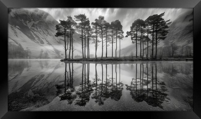 Buttermere Pines Black and White Framed Print by T2 