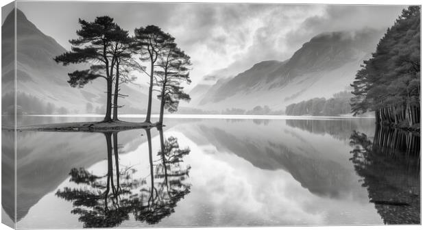 Buttermere Pines Black and White Canvas Print by T2 