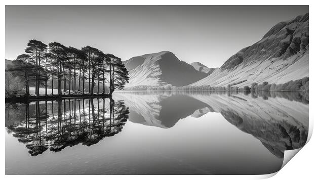Buttermere Pines Black and White Print by T2 