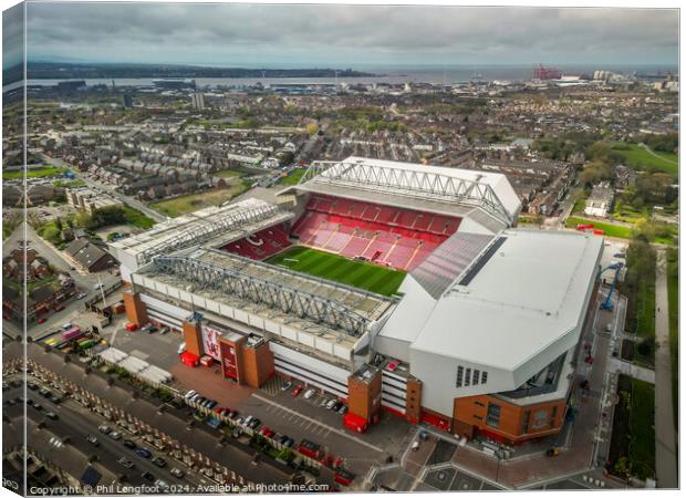 Anfield Stadium Liverpool Football Club from the air Canvas Print by Phil Longfoot