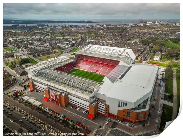 Anfield Stadium Liverpool Football Club from the air Print by Phil Longfoot
