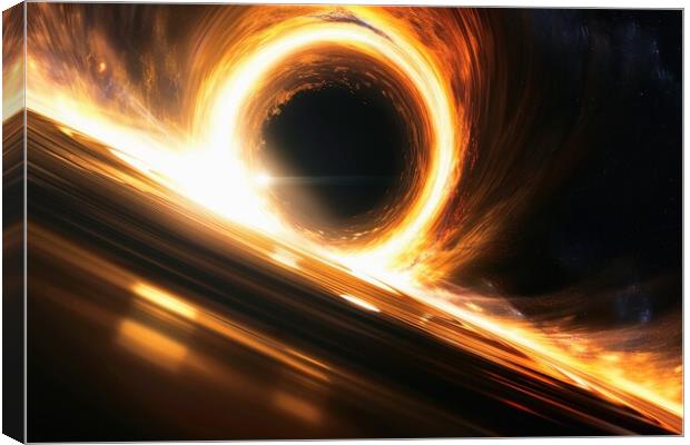 A black hole with its event horizon and swirling accretion disk. Canvas Print by Michael Piepgras