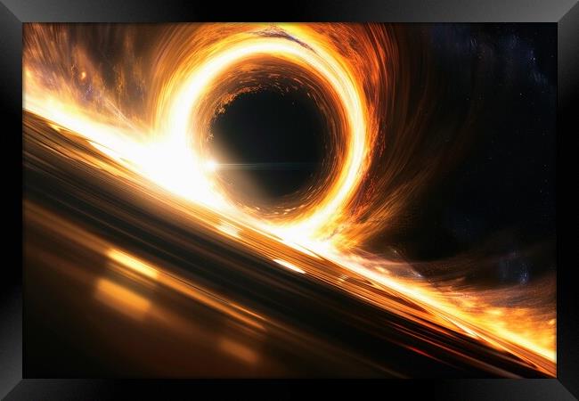 A black hole with its event horizon and swirling accretion disk. Framed Print by Michael Piepgras