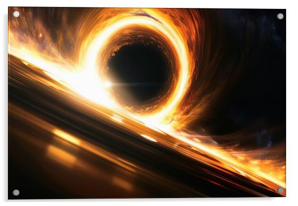 A black hole with its event horizon and swirling accretion disk. Acrylic by Michael Piepgras