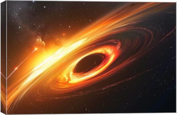 A black hole with its event horizon and swirling accretion disk. Canvas Print by Michael Piepgras