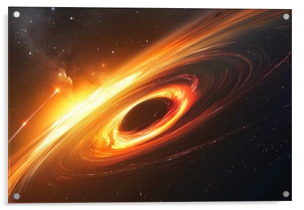 A black hole with its event horizon and swirling accretion disk. Acrylic by Michael Piepgras