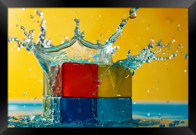 Colorful building blocks splashing into water. Framed Print by Michael Piepgras