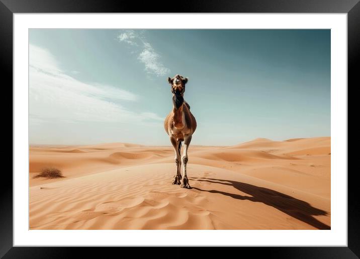 A camel walking in a desert. Framed Mounted Print by Michael Piepgras