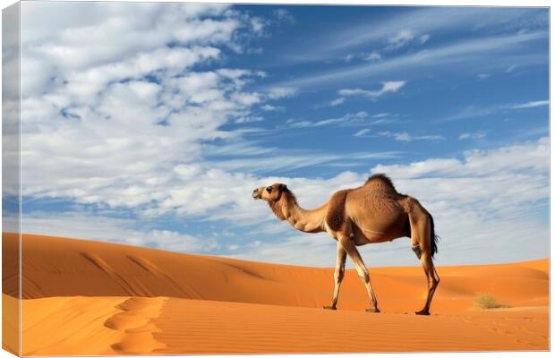 A camel walking in a desert. Canvas Print by Michael Piepgras