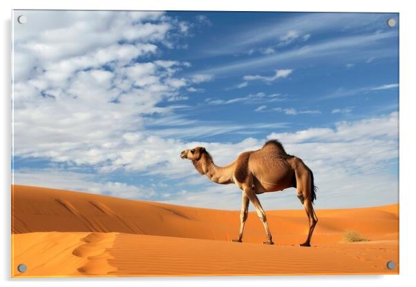 A camel walking in a desert. Acrylic by Michael Piepgras