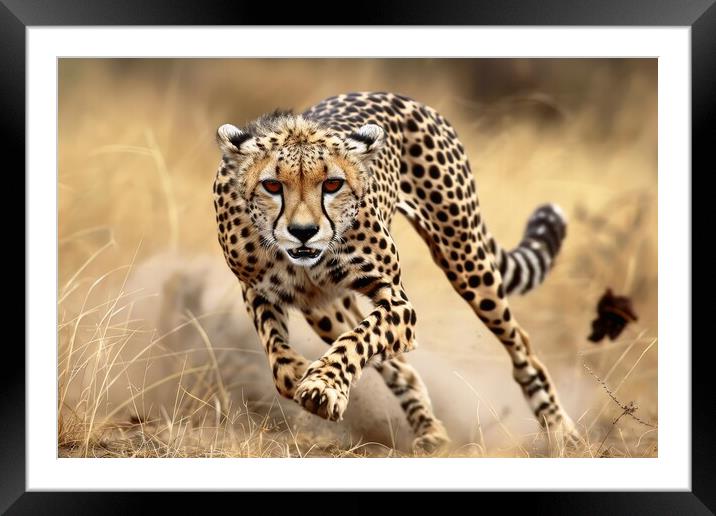 A cheetah in mid stride muscles tensed and focused on its prey. Framed Mounted Print by Michael Piepgras