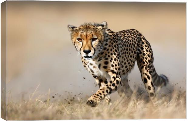 A cheetah in mid stride muscles tensed and focused on its prey. Canvas Print by Michael Piepgras